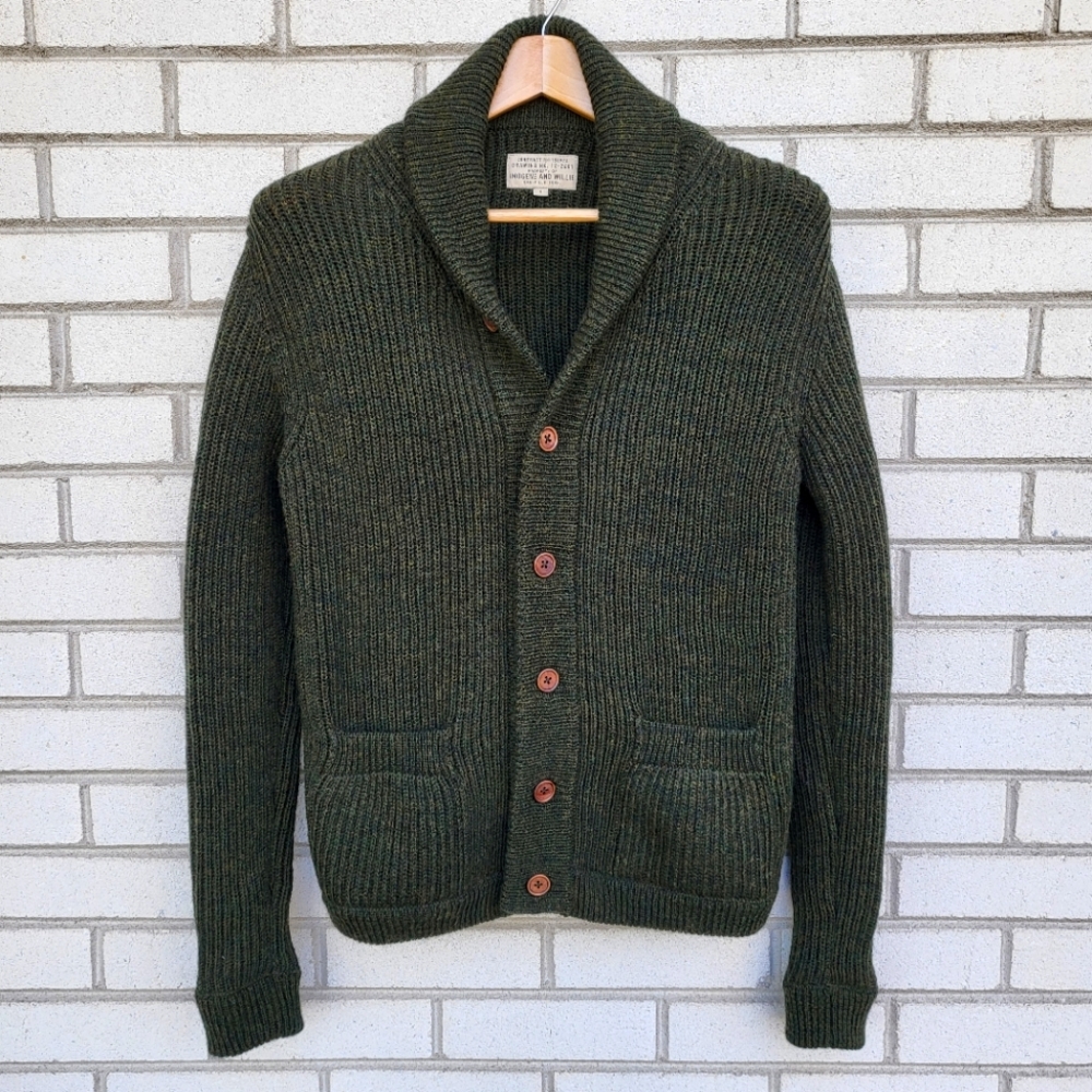 Imogene and Willie Beckett marled green cardigan + sweater SMALL